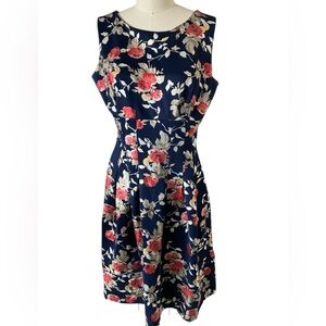 EnFocus Studio blue floral metallic dress, Sz 14